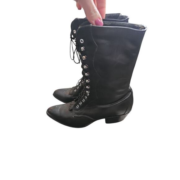 Laredo black leather heeled roper boots lace up women's sz 8.5 - Picture 1 of 8